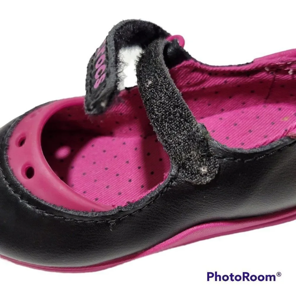 Crocs Toddler Shoes‎ Girls Size C4 Mackenzie Mary Jane Black Magenta Pink Purple
